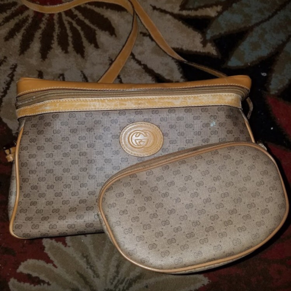 Vintage Gucci makeup bag set with cosmetic purse